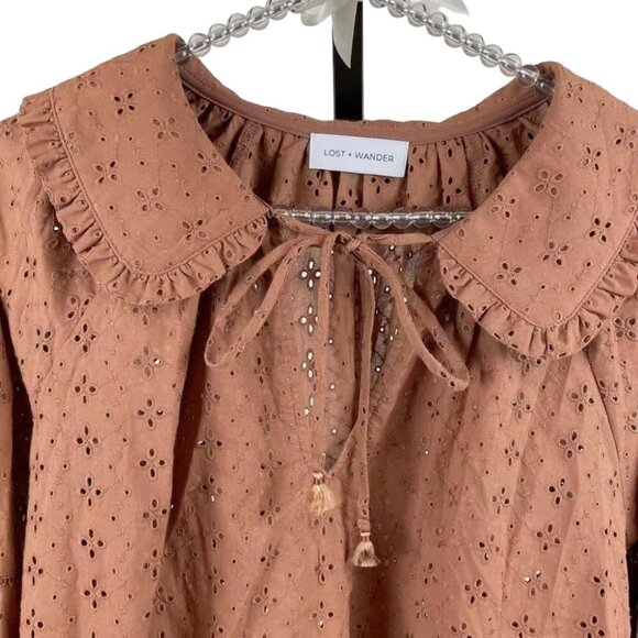 NWT Lost+Wander Sunday Funday Peasant Top Brown - Picture 3 of 4